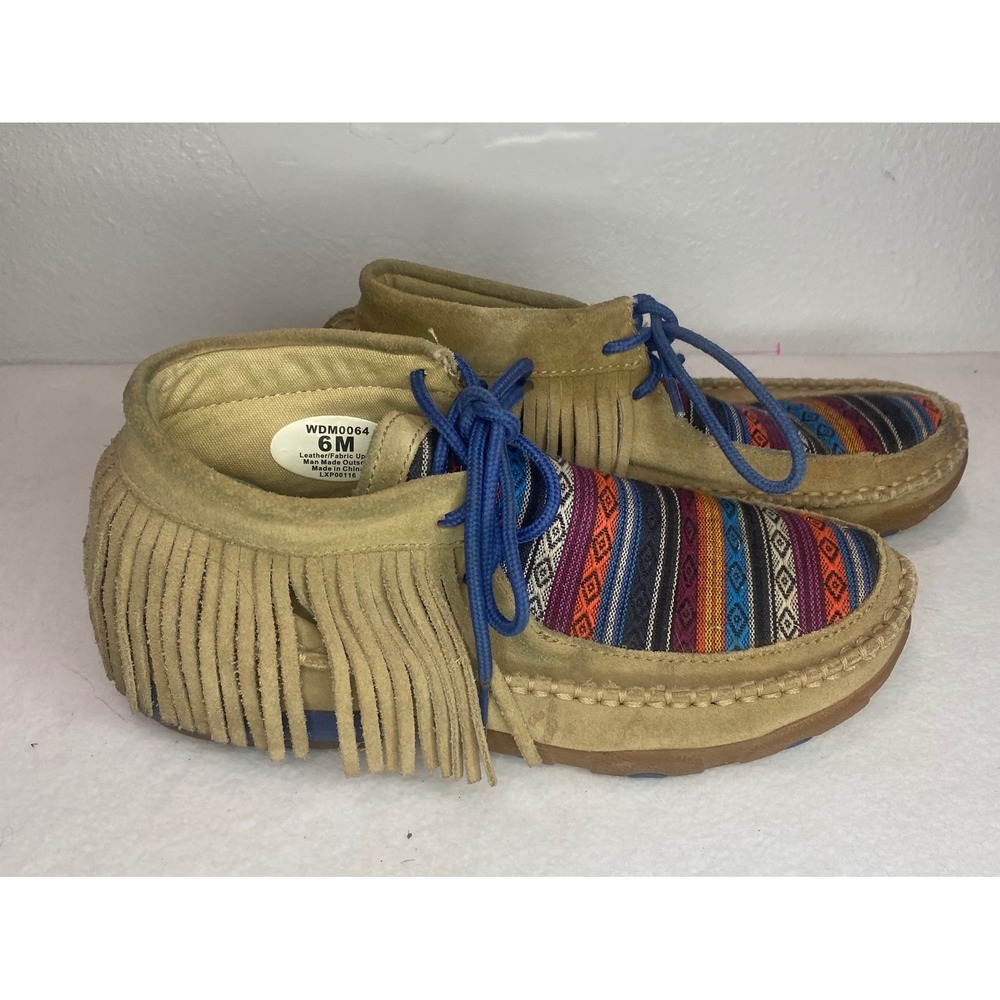 Twisted X Driving Mocs Women 6M Tan Serape Fringe WDM0064 Western Boho